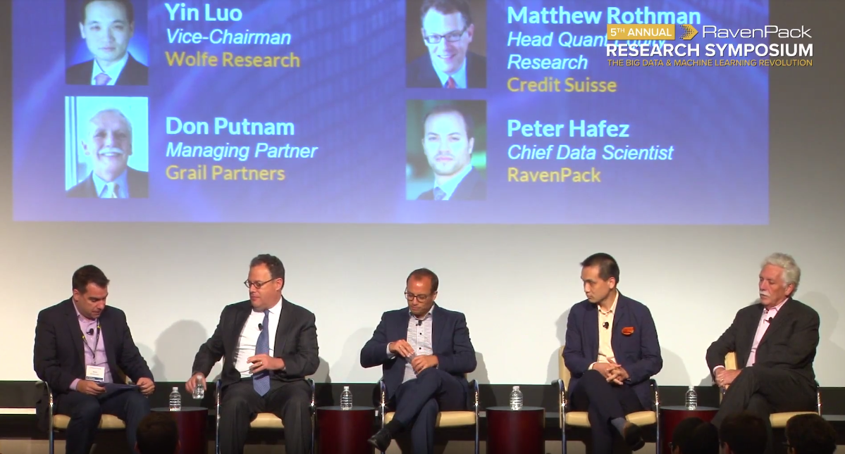 Marko Kolanovic, Matthew Rothman, Peter Hafez, Yin Luo, Don Putnam on alternative data panel